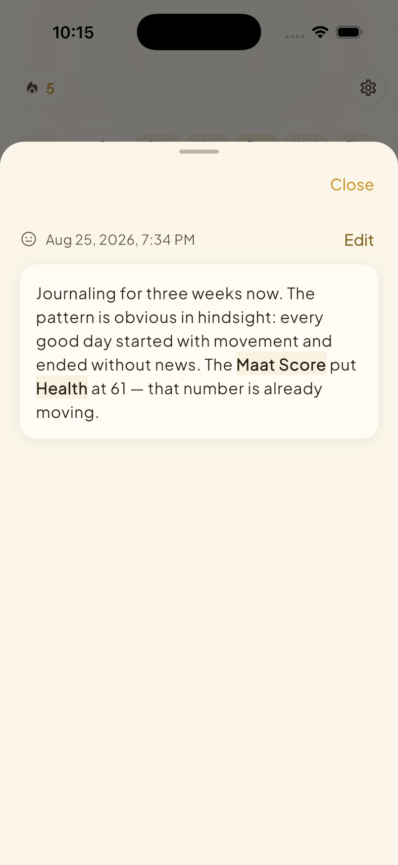 A transcribed voice entry with a reflection prompt